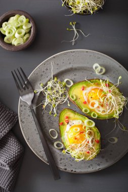 pişmiş yumurta avokado taze soğan ve Yonca filizi