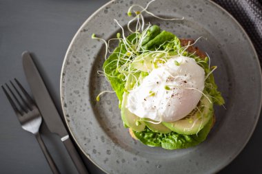 Kahvaltı tost avokado, haşlanmış yumurta ve Yonca filizi