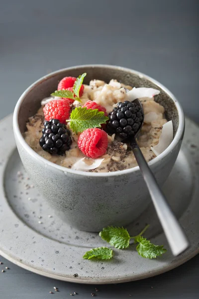 Hälsosam frukost havregryn gröt med hallon björnbär — Stockfoto