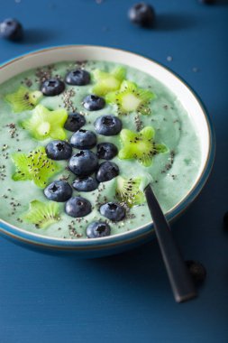 yaban mersini, kivi yıldız, chia ile sağlıklı spirulina güler yüzlü kase