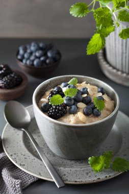 sağlıklı kahvaltı çelik yulaf lapası yaban mersini blac ile kesmek