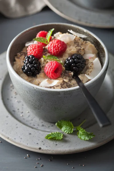 Desayuno saludable avena gachas con mora de frambuesa —  Fotos de Stock