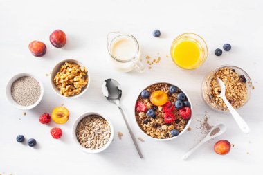 berry meyve somun, kahvaltı için sağlıklı granola vegan süt