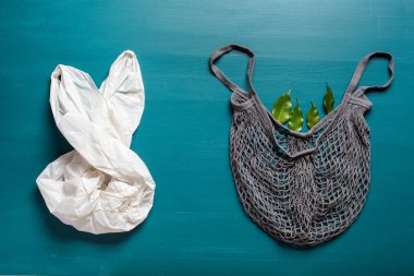 plastik ve yeniden kullanılabilir örgü pamuk alışveriş torbası, plastik ücretsiz sıfır