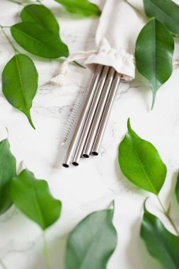 çevre dostu yeniden kullanılabilir metal içme saman. sıfır atık kavramı