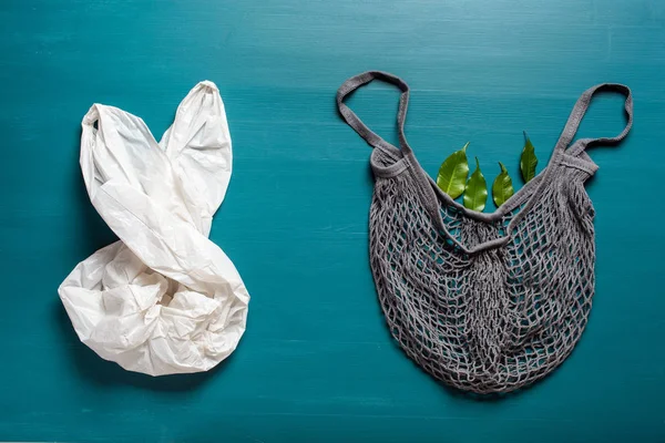 Sac à provisions en coton réutilisable et en plastique, sans plastique zéro — Photo