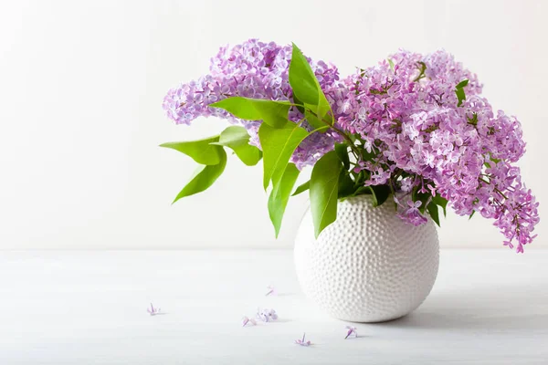 Belas Flores Lilás Vaso Fundo Branco — Fotografia de Stock