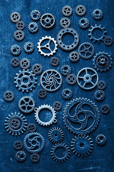 Cor Tendência Ano 2020 Clássico Azul Engrenagens Mecânicas Steampunk Engrenagens — Fotografia de Stock