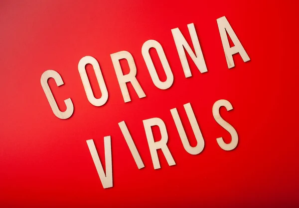 Coronavirus Word Text Wood Letter Red Background Corona Virus Covid — ストック写真