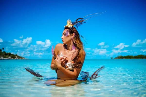 Exotic fantasy mermaid in blue ocean — Stock Photo, Image