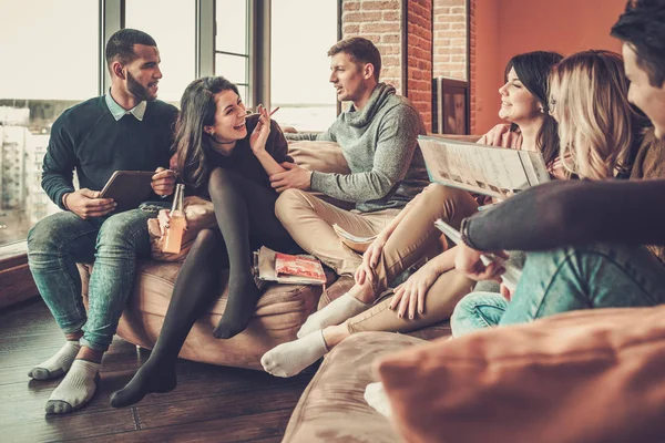 Young students preparing for exams in home interior — Stock Photo, Image