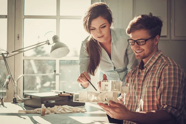Confident team of engineers working together in a architect studio. — Stock Photo, Image