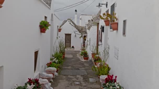Rues piétonnes de la ville de Trulli Alberobello, Italie — Video