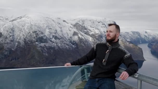 Απόψεις Stegastein Πάνω Από Aurlandsfjord Στη Νορβηγία — Αρχείο Βίντεο