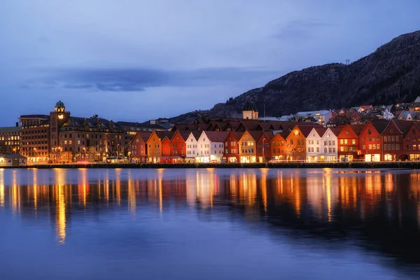 Vista Bergen Por Noche Noruega — Foto de Stock