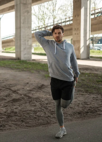 Man Warming Street Workout Alone — Stock Photo, Image