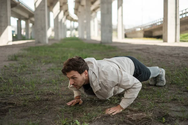 Man Warming Street Workout Alone — Stock Photo, Image