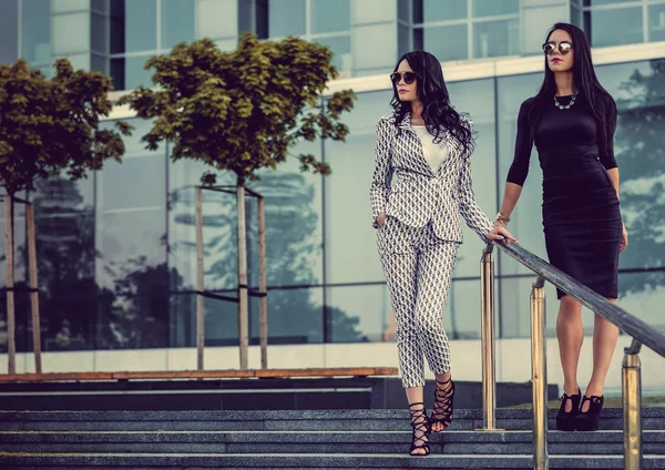 Two fashionable women in stylish clothes — Stock Photo, Image