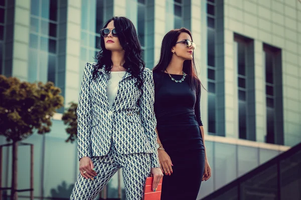 Two fashionable women in stylish clothes — Stock Photo, Image