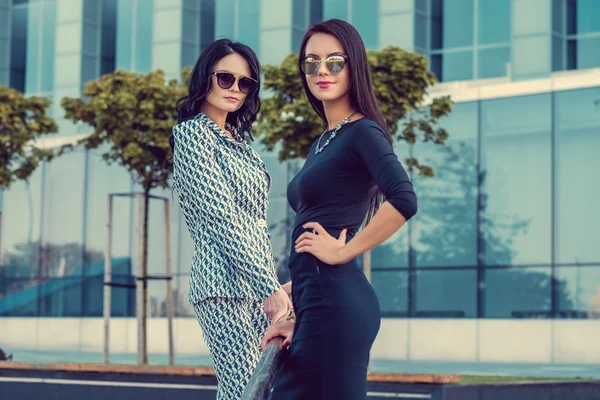 Two fashionable women in stylish clothes — Stock Photo, Image