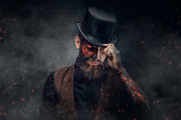 man with burning face and arm.