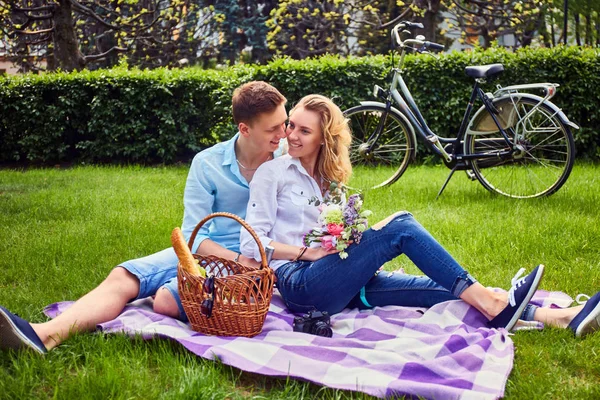 Любящая пара на пикнике — стоковое фото