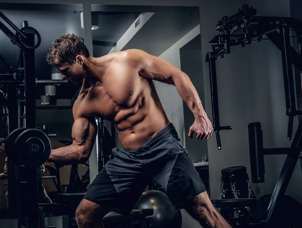 Muskulöser Mann bei Bizepsübungen — Stockfoto