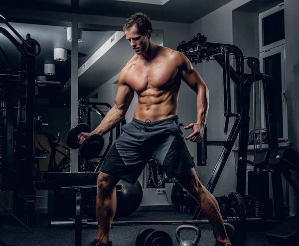 Atletický muž dělá biceps cvičení — Stock fotografie