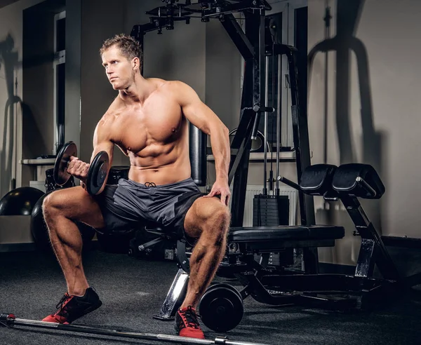 Sportos férfi csinál a kétfejű izom edzés — Stock Fotó