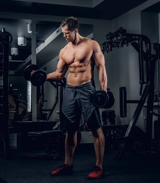 Hombre sin camisa haciendo ejercicio bíceps —  Fotos de Stock