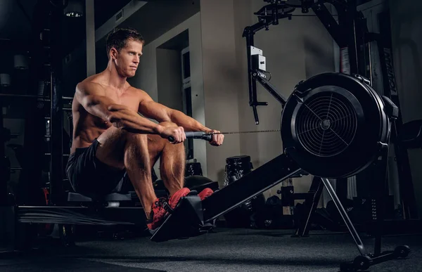 Bir sırt kasları egzersiz programı yapan erkek — Stok fotoğraf