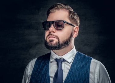 Şık sakallı iş adamı güneş gözlüğü