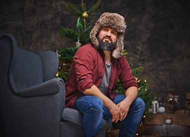 Bearded man in fur hat
