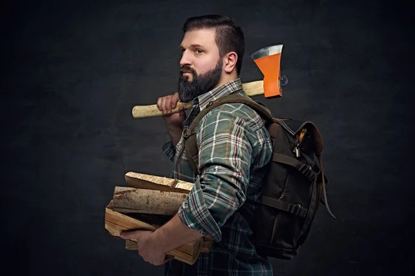 Middle age male holding an axe — Stock Photo, Image