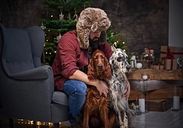 Bearded man and two Irish dogs — Stock Photo, Image