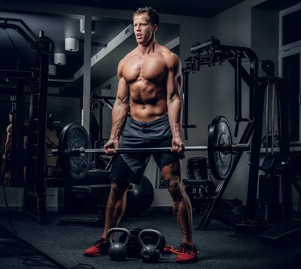 Egzersiz programı yapan gömleksiz sportif erkek — Stok fotoğraf