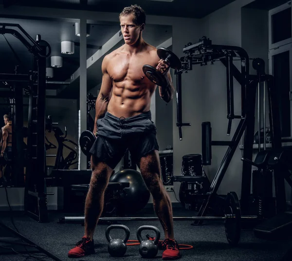 Hombre muscular haciendo ejercicios de bíceps — Foto de Stock