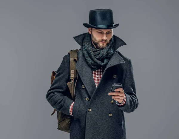 Bearded male dressed in a grey jacket — Stock Photo, Image