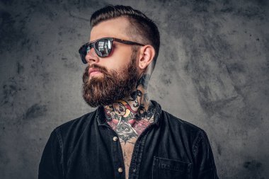 Bearded hipster man with tattoos clipart