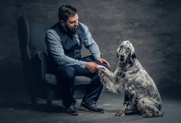 İrlandalı kanepe köpek ile şık erkek