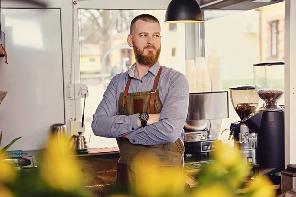 Kızıl saçlı satıcı bir küçük kahve evde