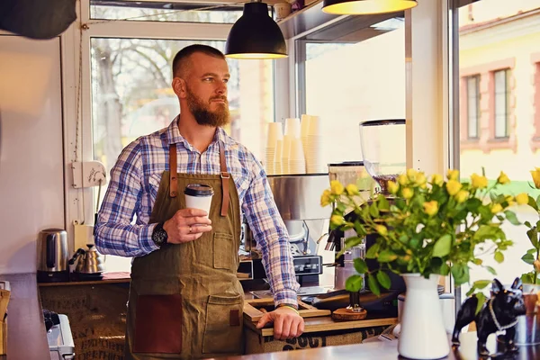 Redhead craft coffee seller — Stock Photo, Image