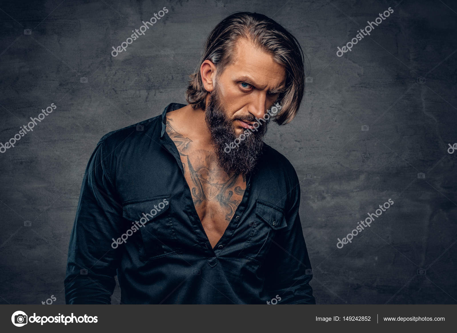 Guys With Long Hair And Tattoos Bearded Male With Long