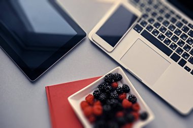 Dizüstü bilgisayar ve yabani meyveleri iletişim kümesi