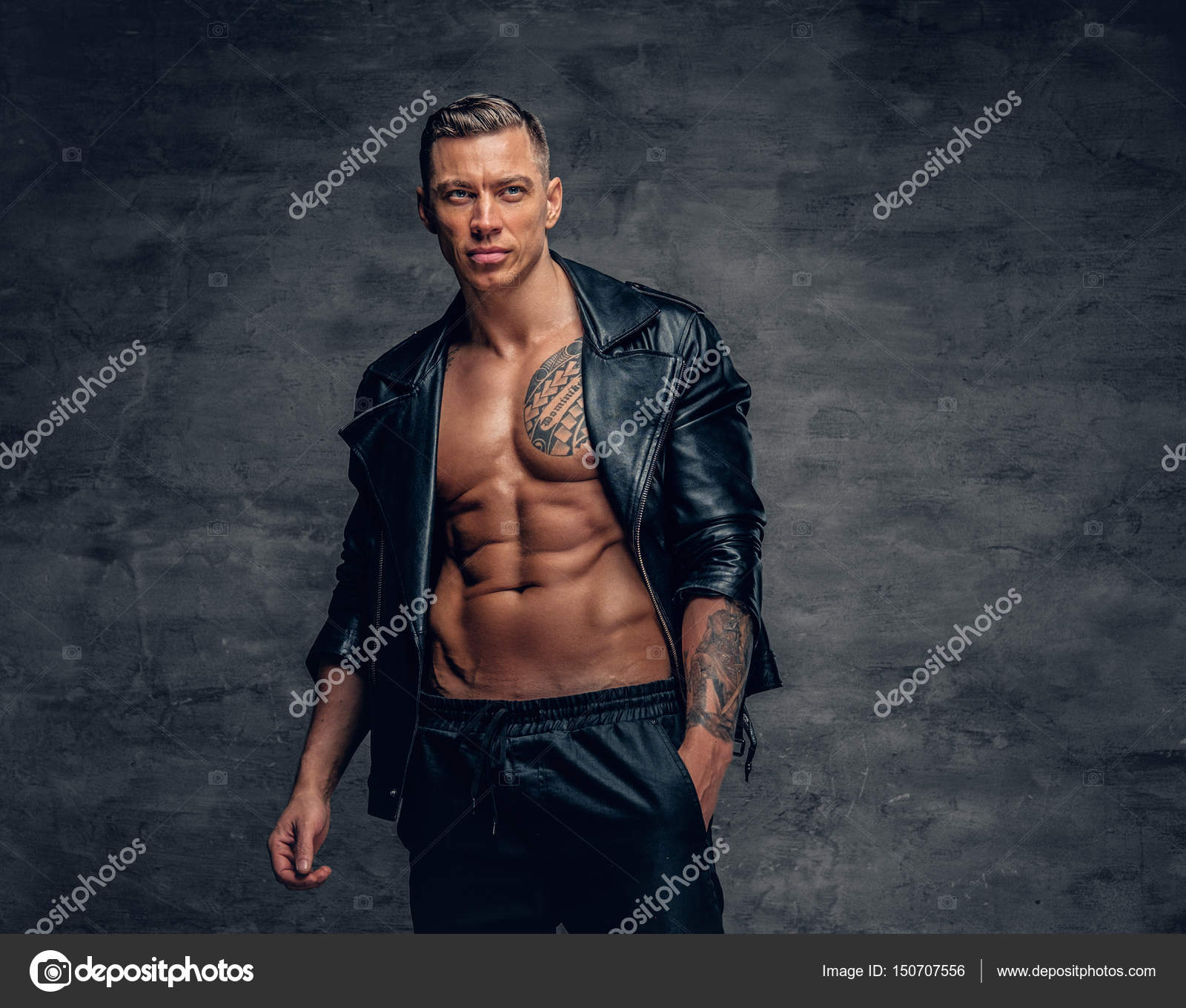 Veste Cuir En Homme Musclé Chic qp0tB