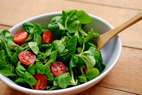 Kirschtomaten und Basilikumsalat — Stockfoto