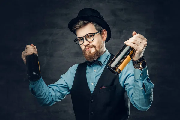 Hipster male dressed in a blue shirt — Stock Photo, Image