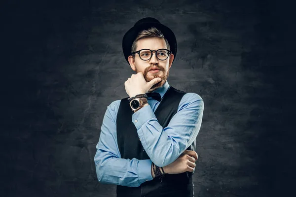 Thoughtful bearded hipster male — Stock Photo, Image