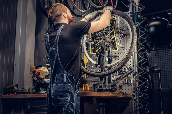 Механический ремонт велосипедного колеса — стоковое фото