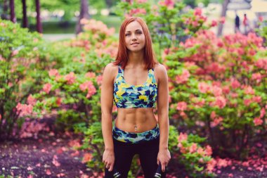 Kızıl saçlı erkek dumbbells tutar